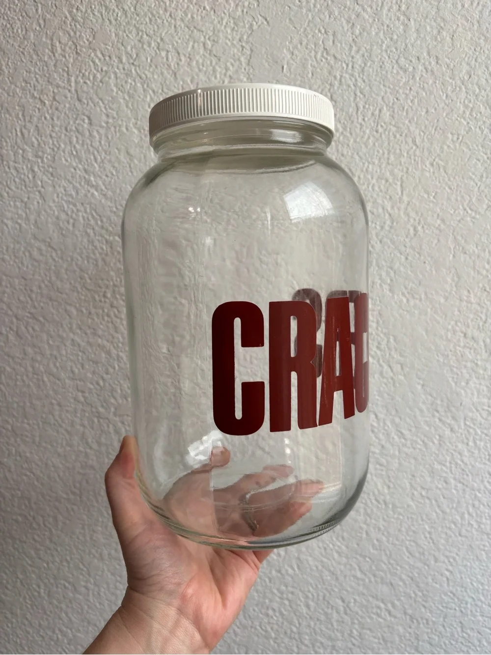 Vintage Glass Jar Red Cracker Container Decor